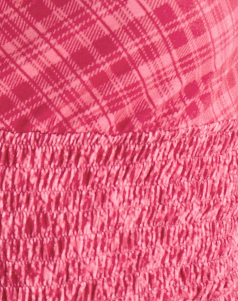 Lantia Shirred Top in Tilted Check Pink - Image 6
