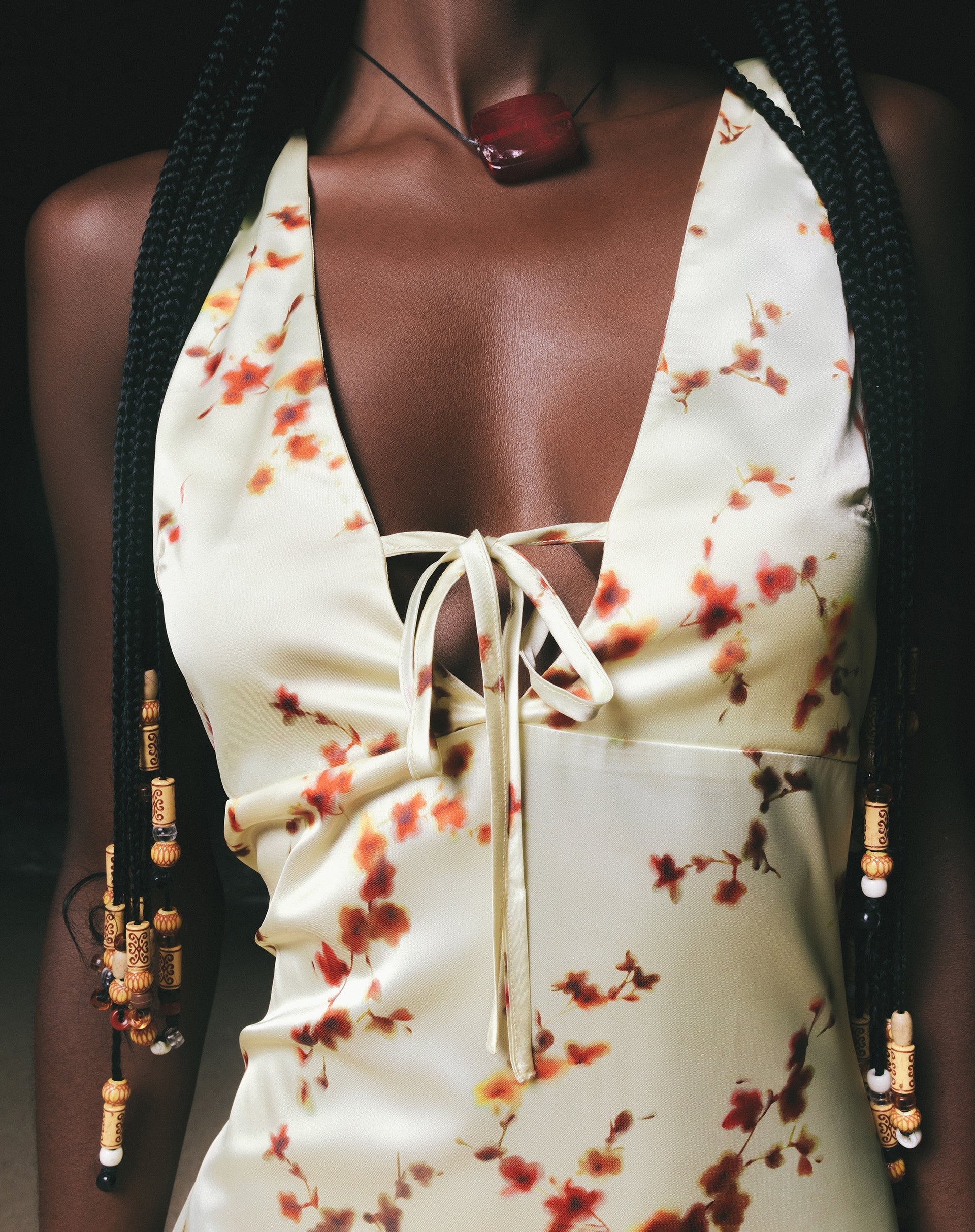 Lasanda Maxi Satin Dress in Bohemian Floral Yellow - Image 3