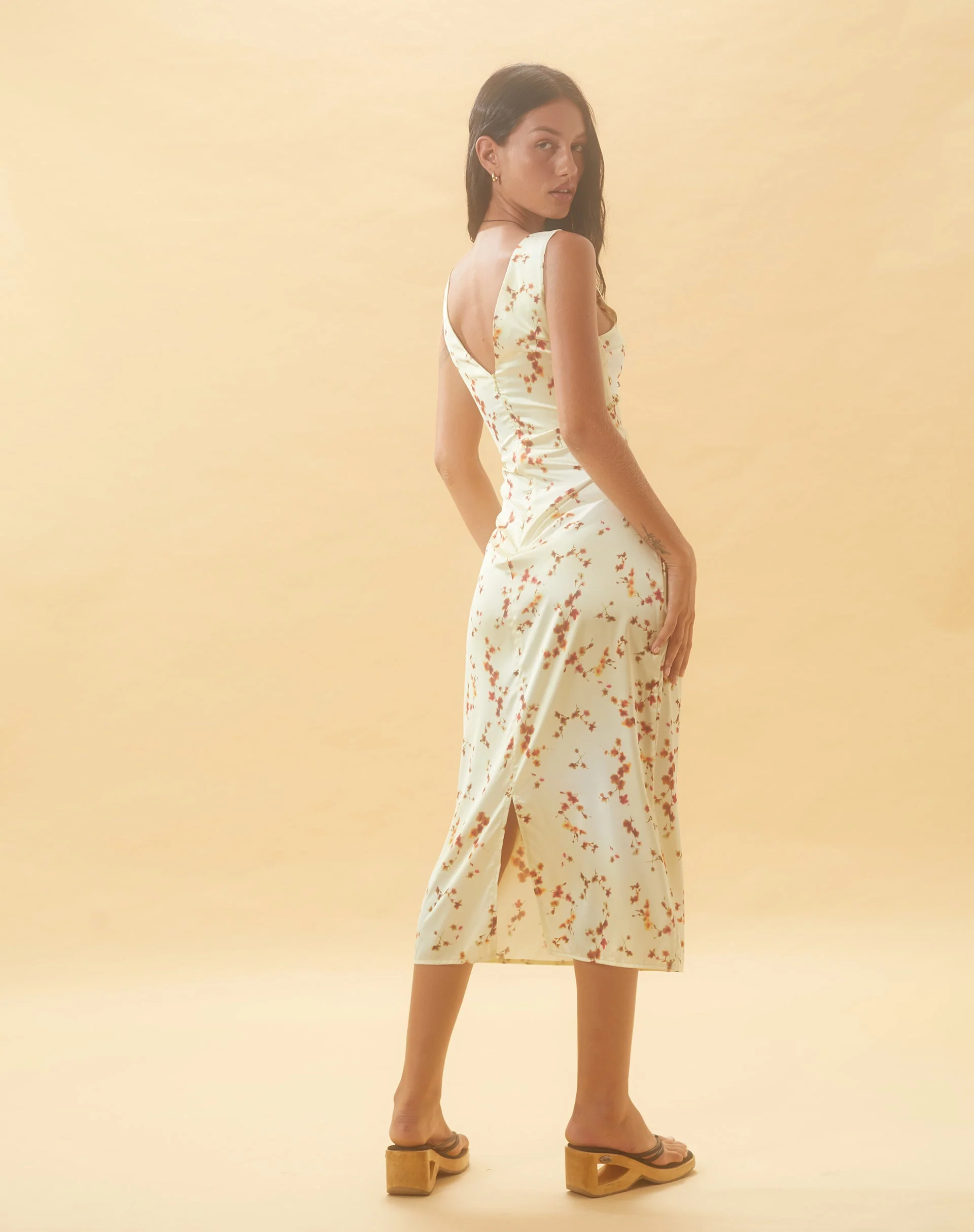 Lasanda Maxi Satin Dress in Bohemian Floral Yellow - Image 6
