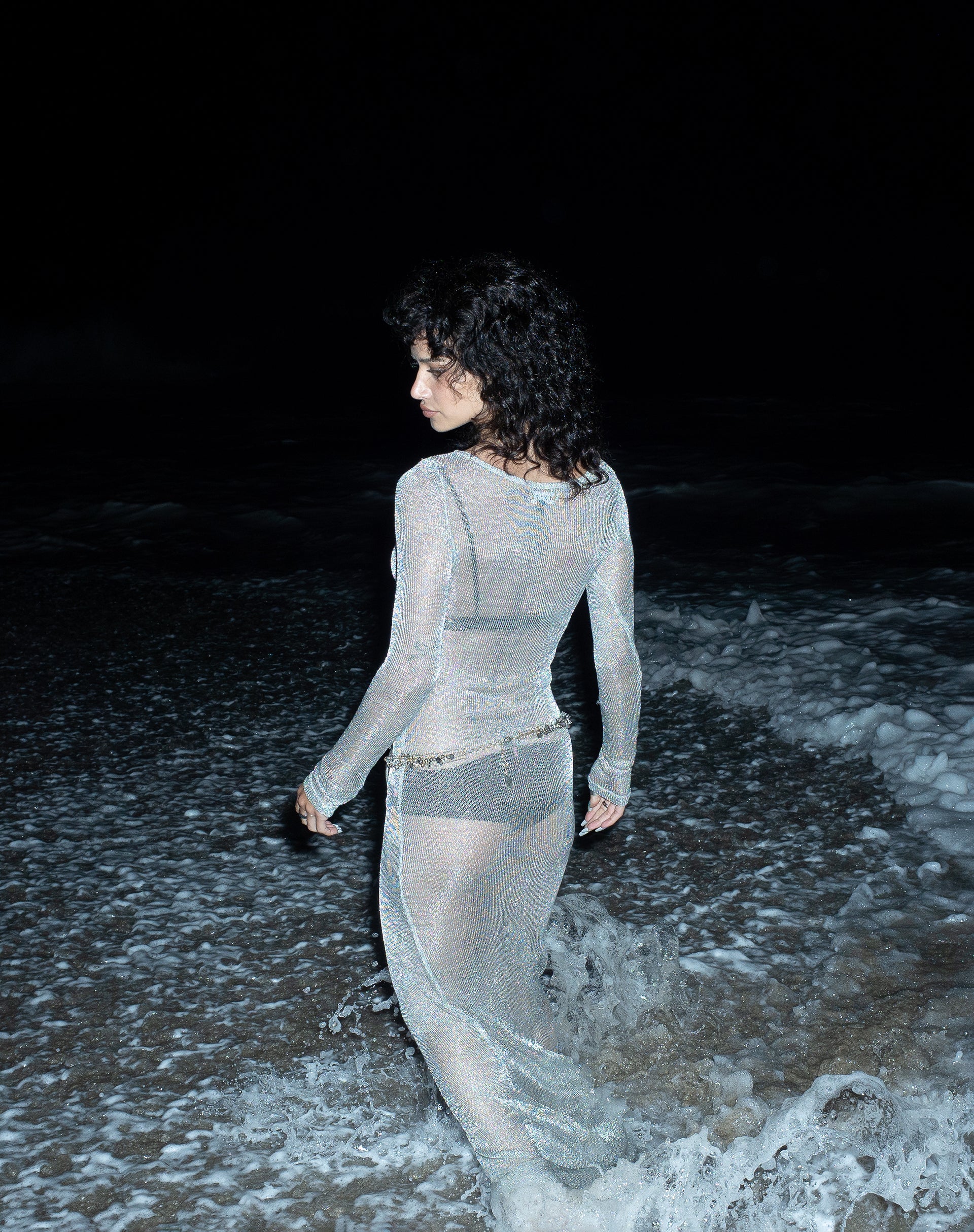 Lavinia Long Sleeve Maxi Dress in Silver Chain - Image 3