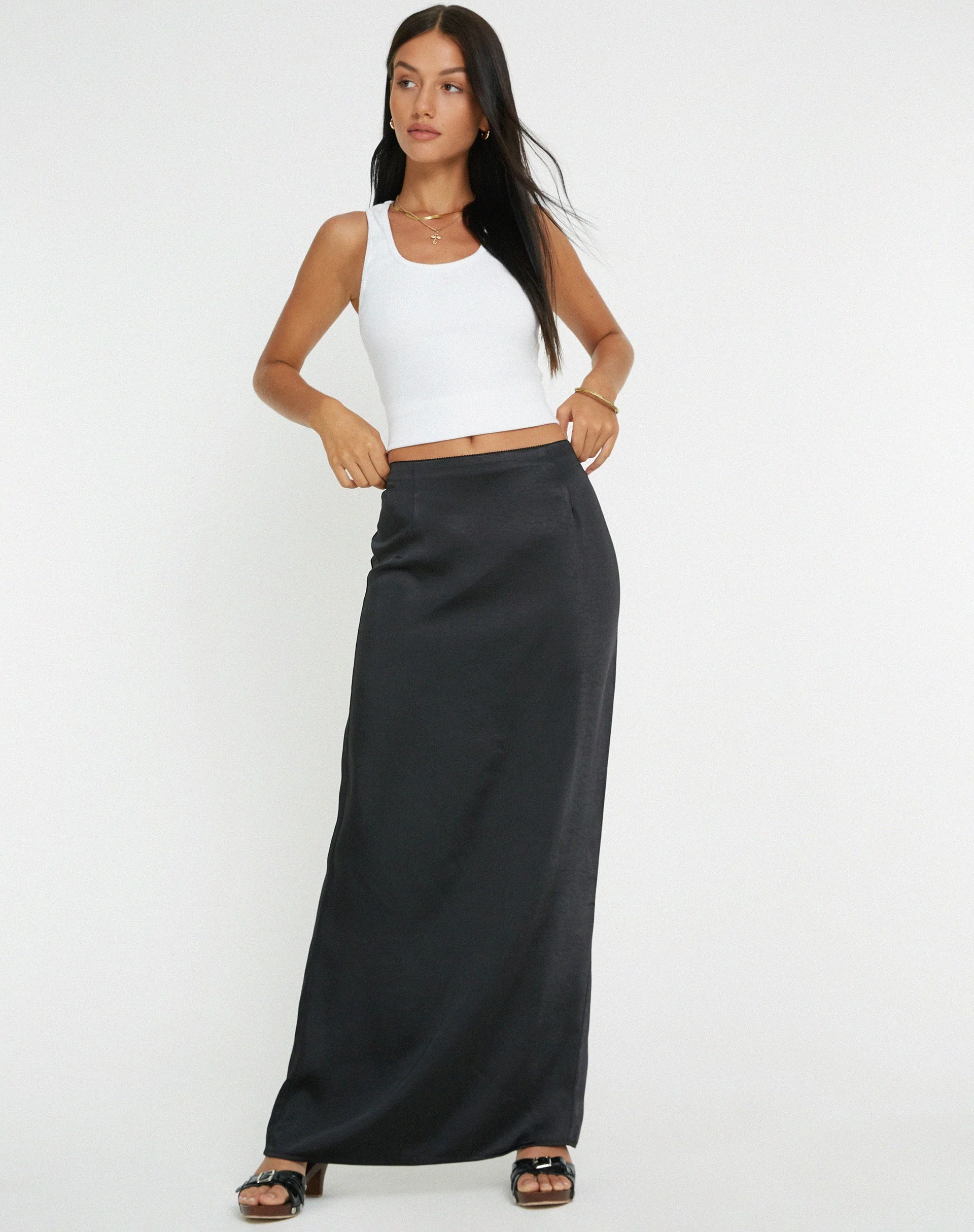 Layla Maxi Skirt in Satin Black - Image 4