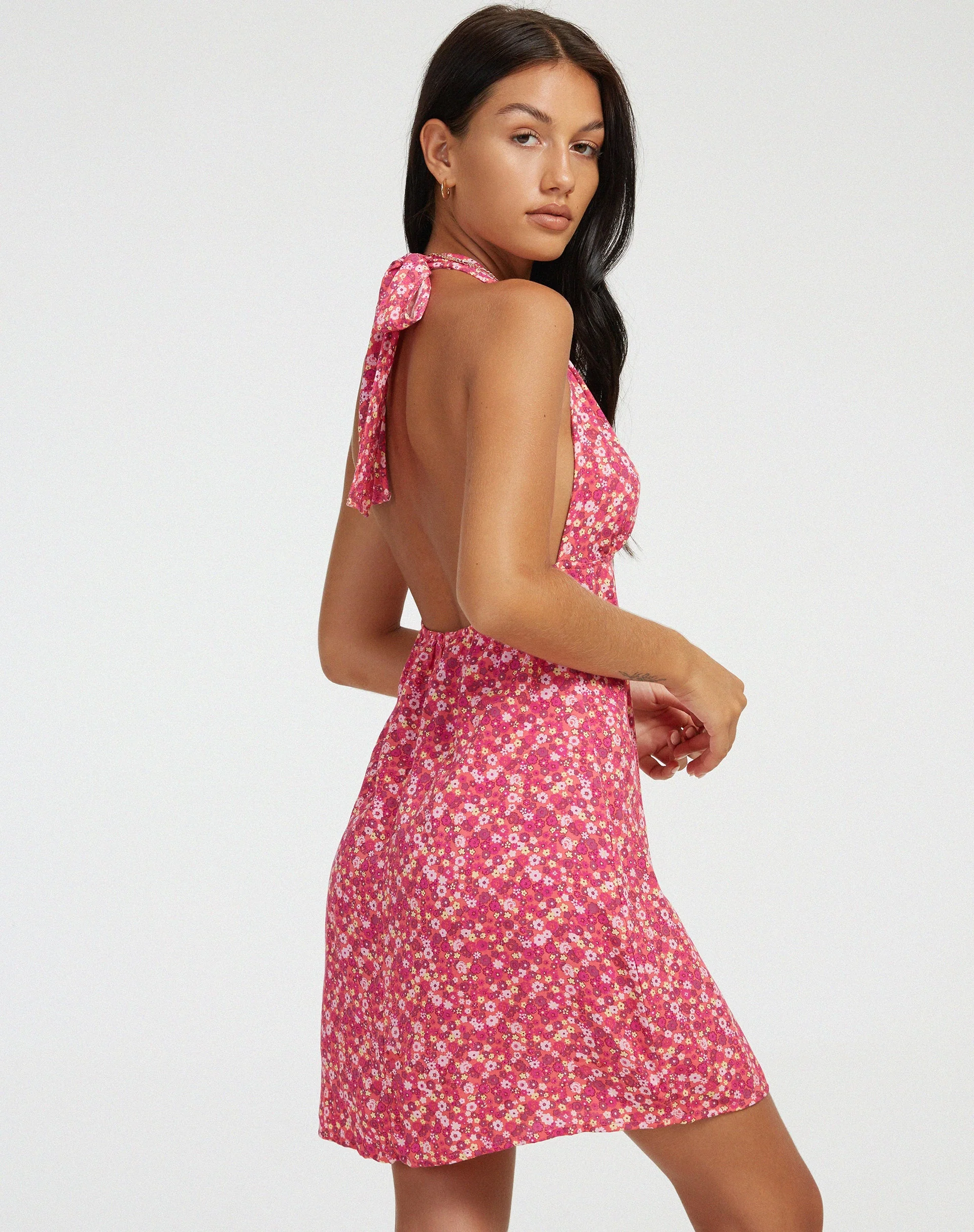 Leana Mini Dress in Ditsy Floral Pink - Image 2