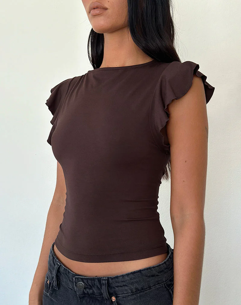 Leisle Frill Top in Bitter Chocolate - Image 5