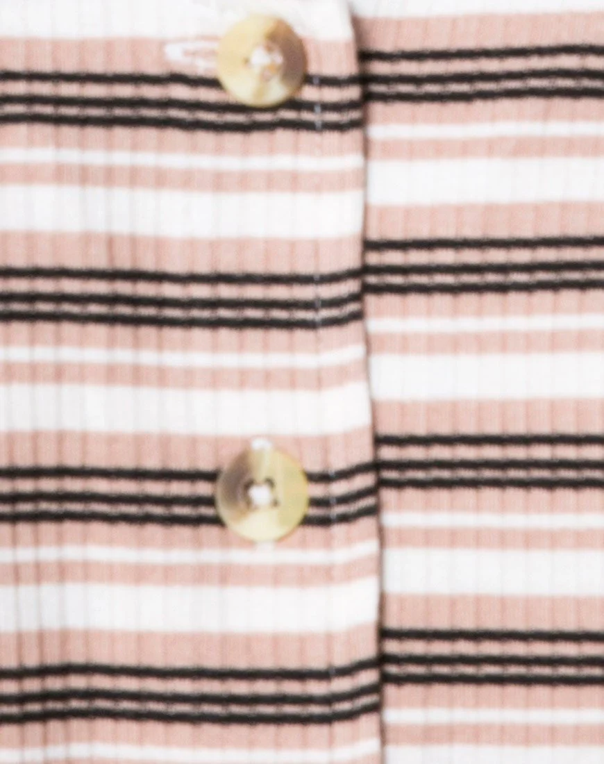 Lesea Crop Top in Rib Stripe Cream Black and Tan - Image 5