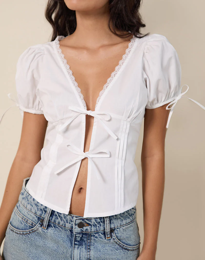 Lias Puff Sleeve Blouse in White - Image 3