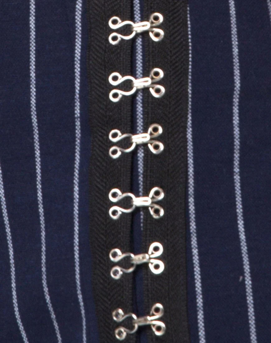 Lilu A Line Skirt in Navy Pinstripe - Image 5