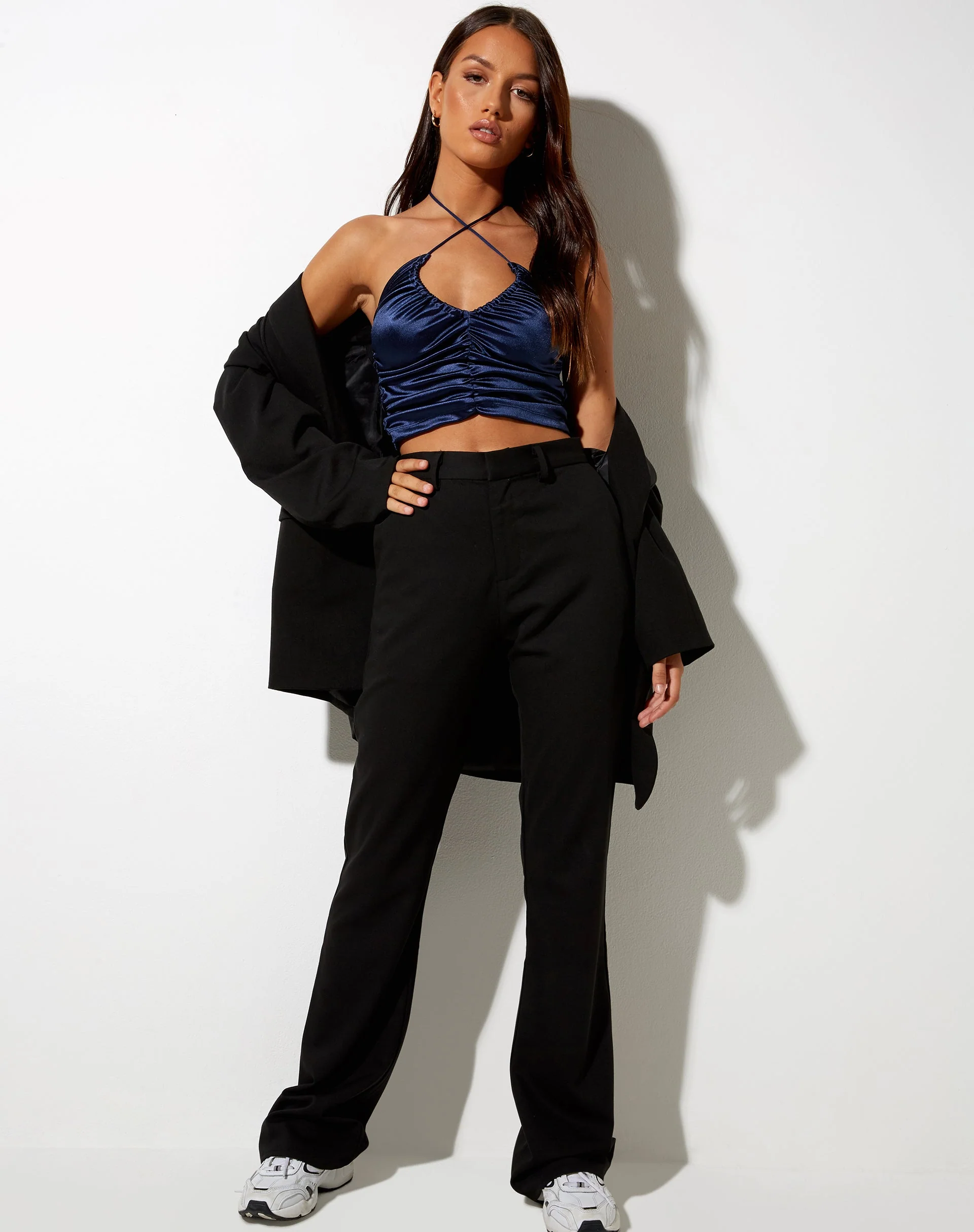 Lily Crop Top in Satin Spandex Inky Blue - Image 3