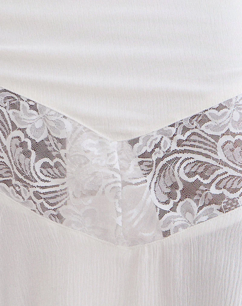 Linus Midi Skirt with Lace Panel in Crinkle Off White - Image 5