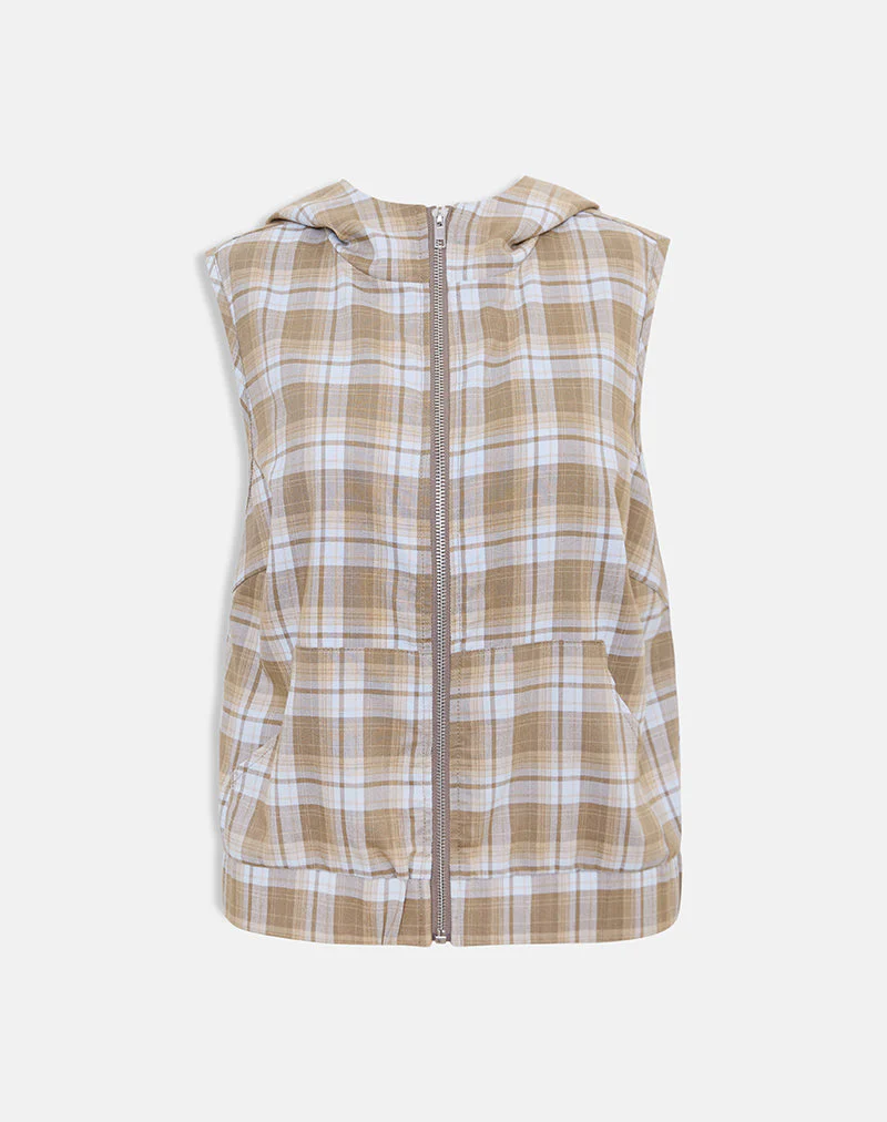 Lirren Hooded Top in Tailoring Check Brown - Image 3