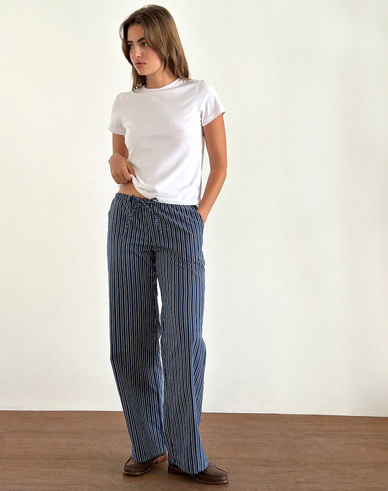 Lirura Wide Leg Trousers in Indigo Stripe Dark Blue - Image 3