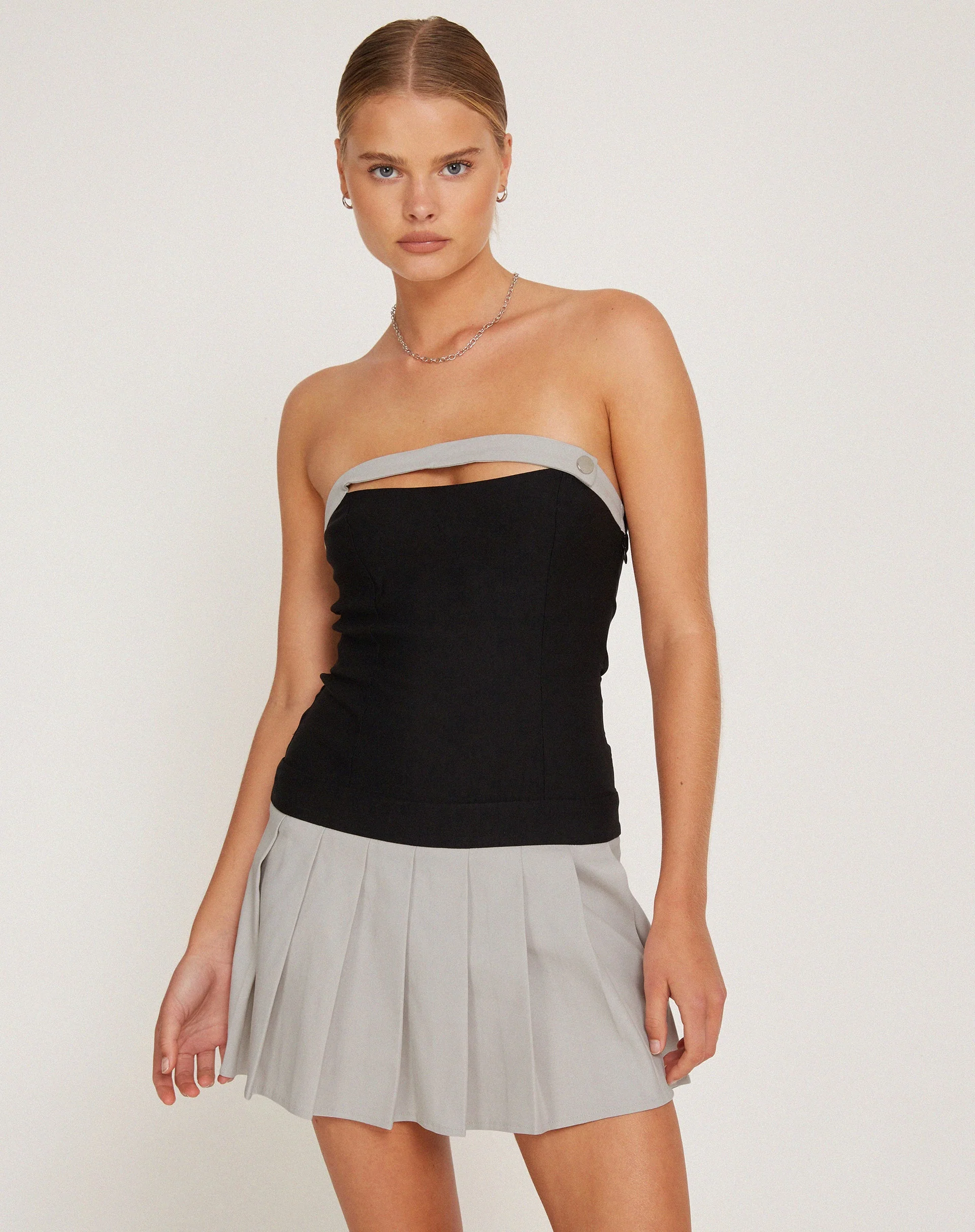 Lisma Bandeau Cut-out Mini Dress in Tailoring Grey and Black - Image 6