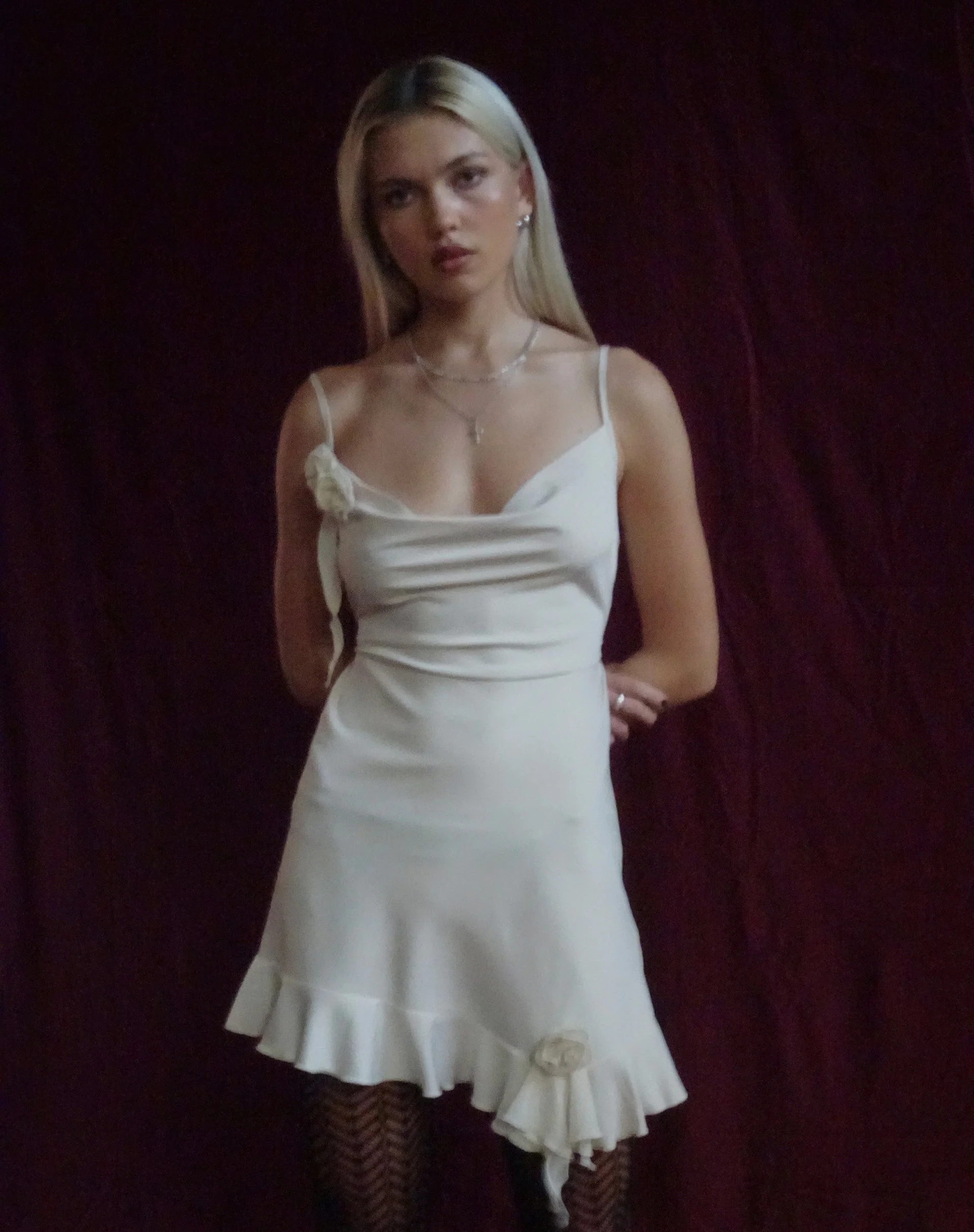 Litera Ruffle Rosette Mini Dress in Cream - Image 2