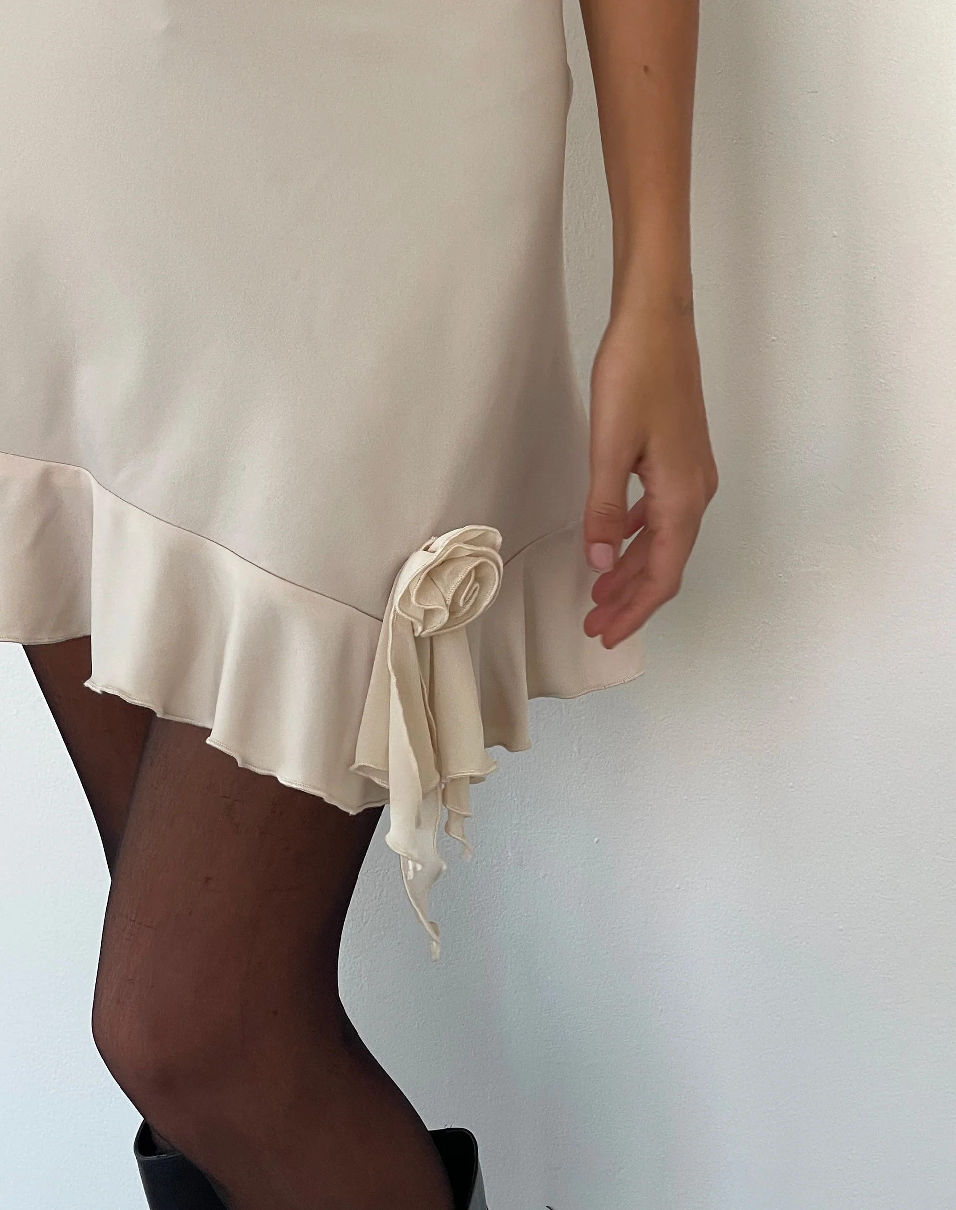 Litera Ruffle Rosette Mini Dress in Cream - Image 7