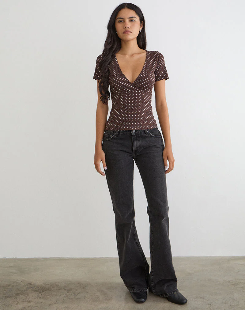 Lobos Crossover Top in Jersey Micro Polka Brown - Image 3