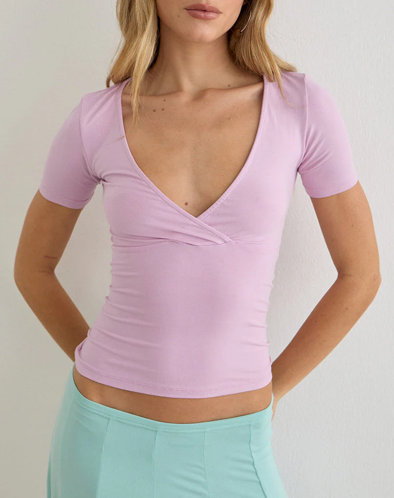 Lobos Crossover Top in Rayon Jersey Lavender - Image 3
