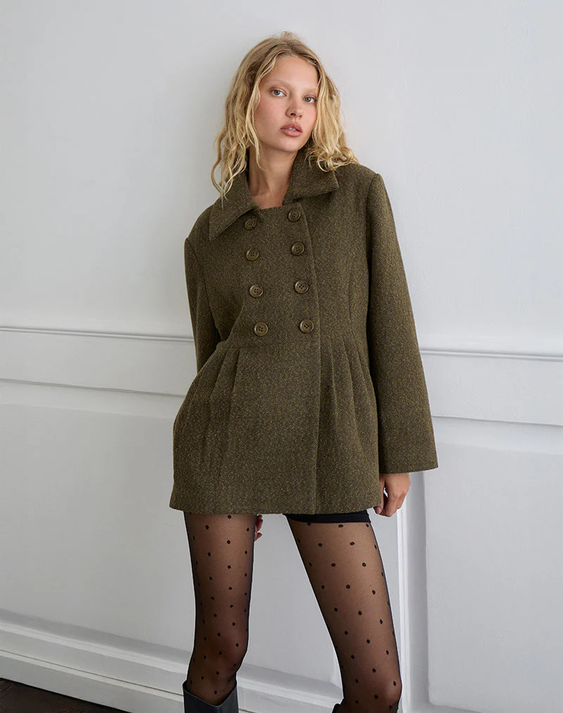 Locarti Coat in Herringbone Olive - Image 3