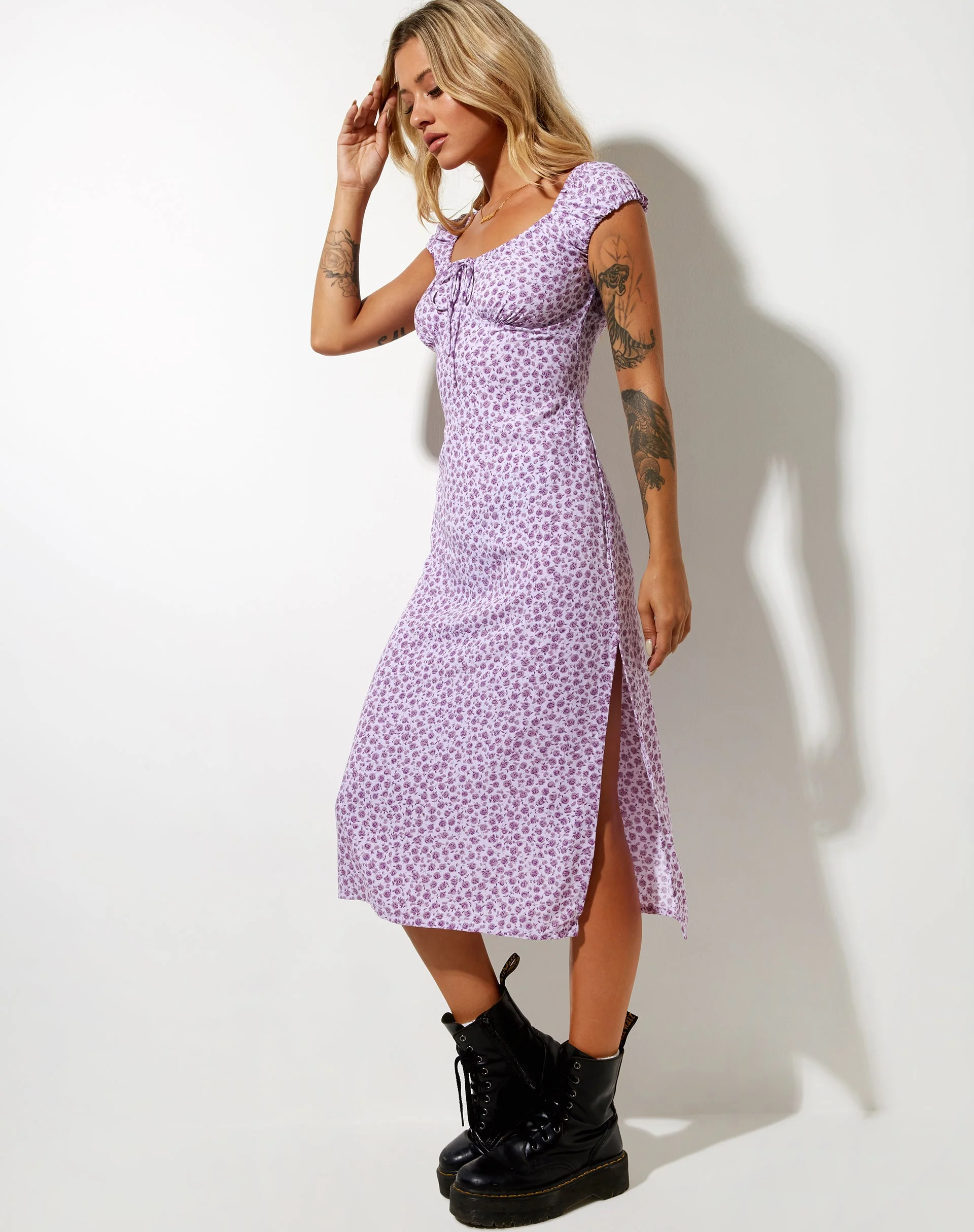 Lona Midi Dress in Ditsy Rose Lilac - Image 4