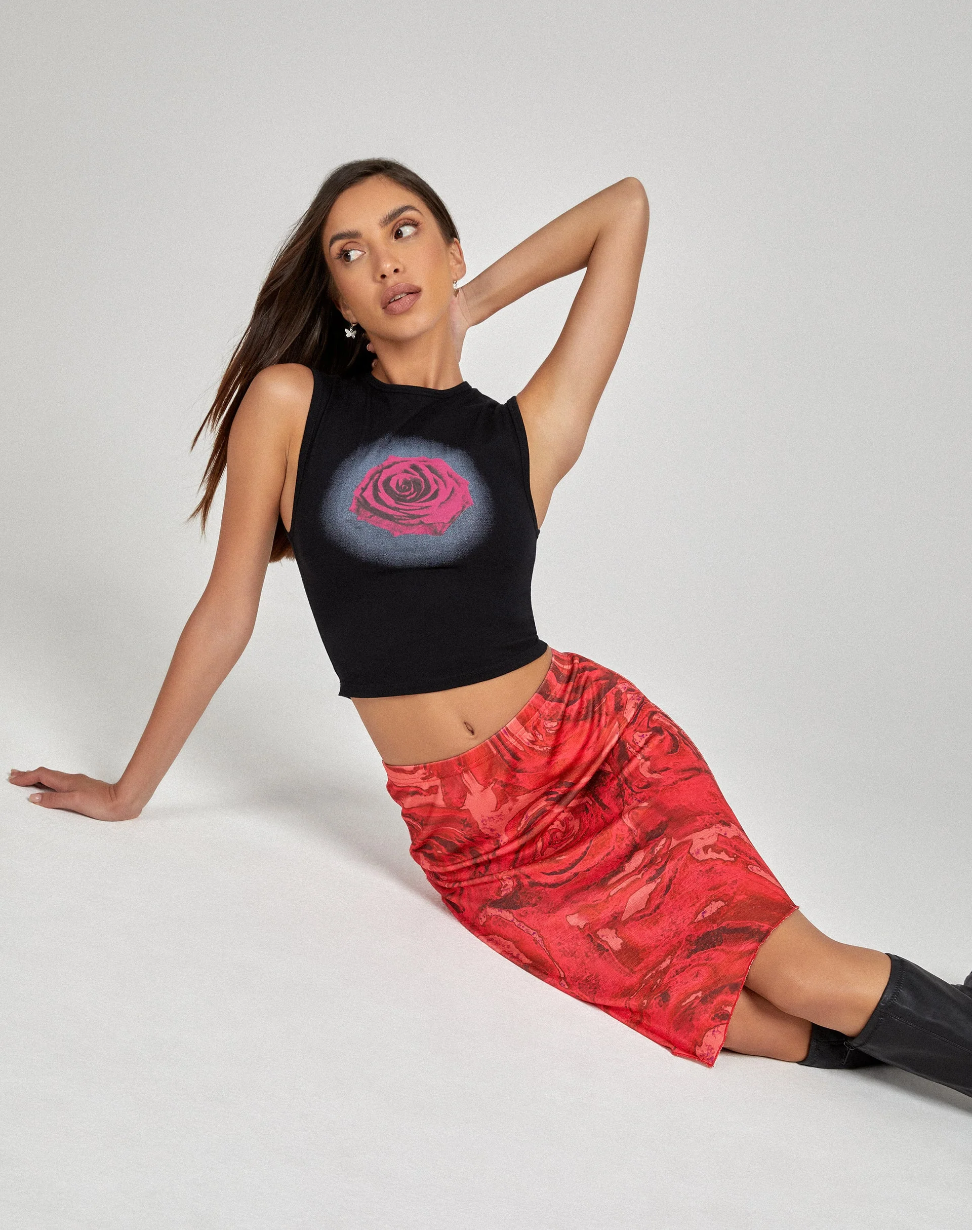 Lonaka Bodycon Skirt in Rose Petal Red - Image 4