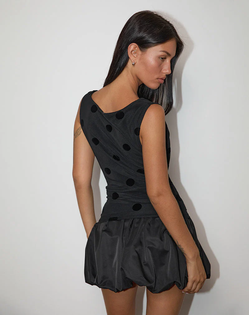 Losa Cowl Neck Top in Big Polka Flock Black - Image 3