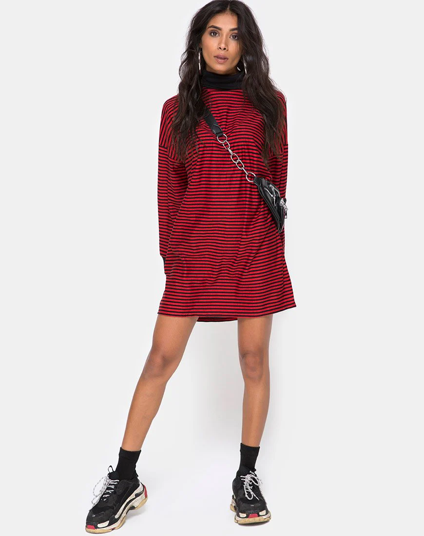 Losha Sweatshirt in Mini Stripe Red and Black - Image 3