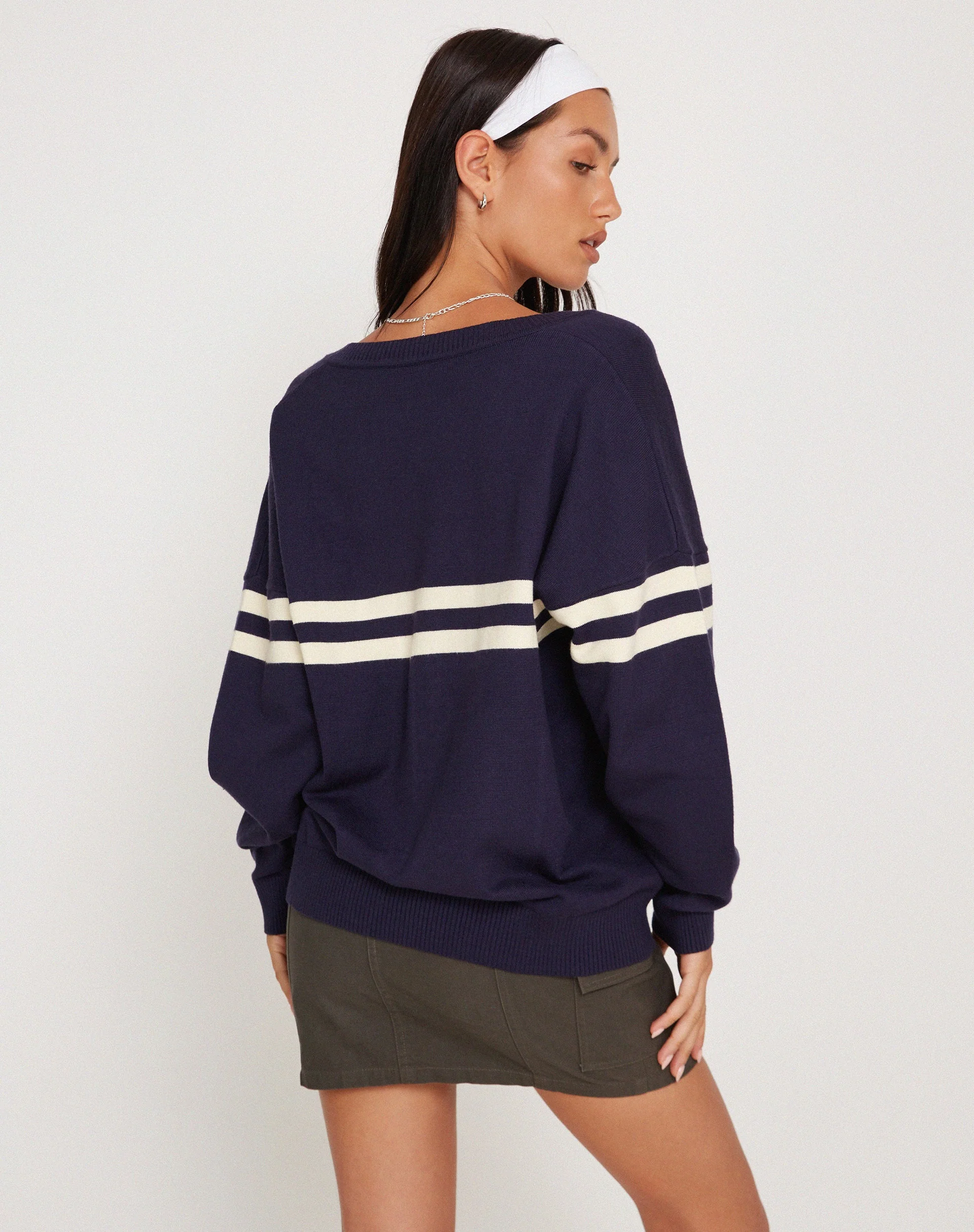 Louna Jumper in Peacoat Blue with White Stripe - Image 2