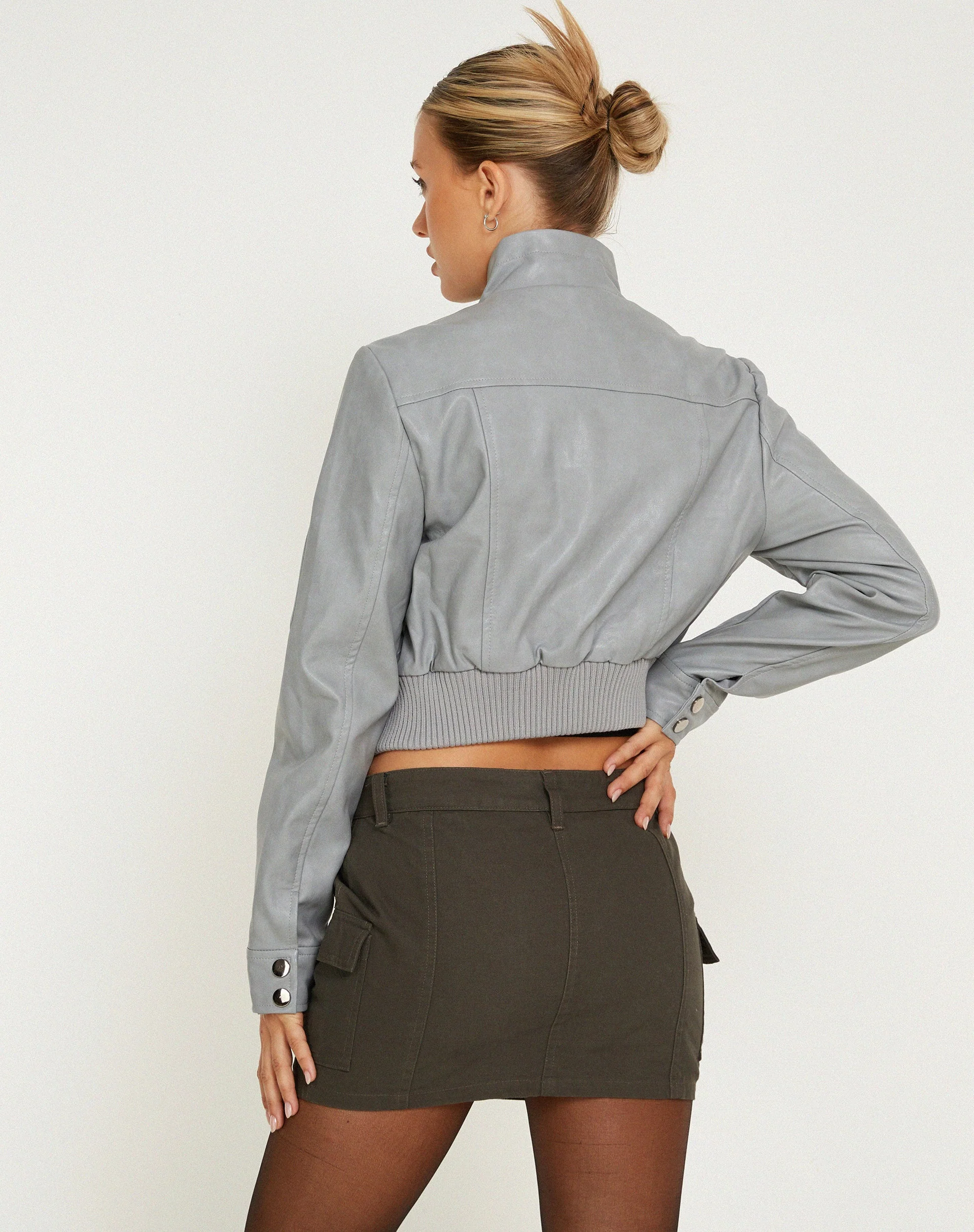 Loviana Jacket in PU Silver Grey - Image 3