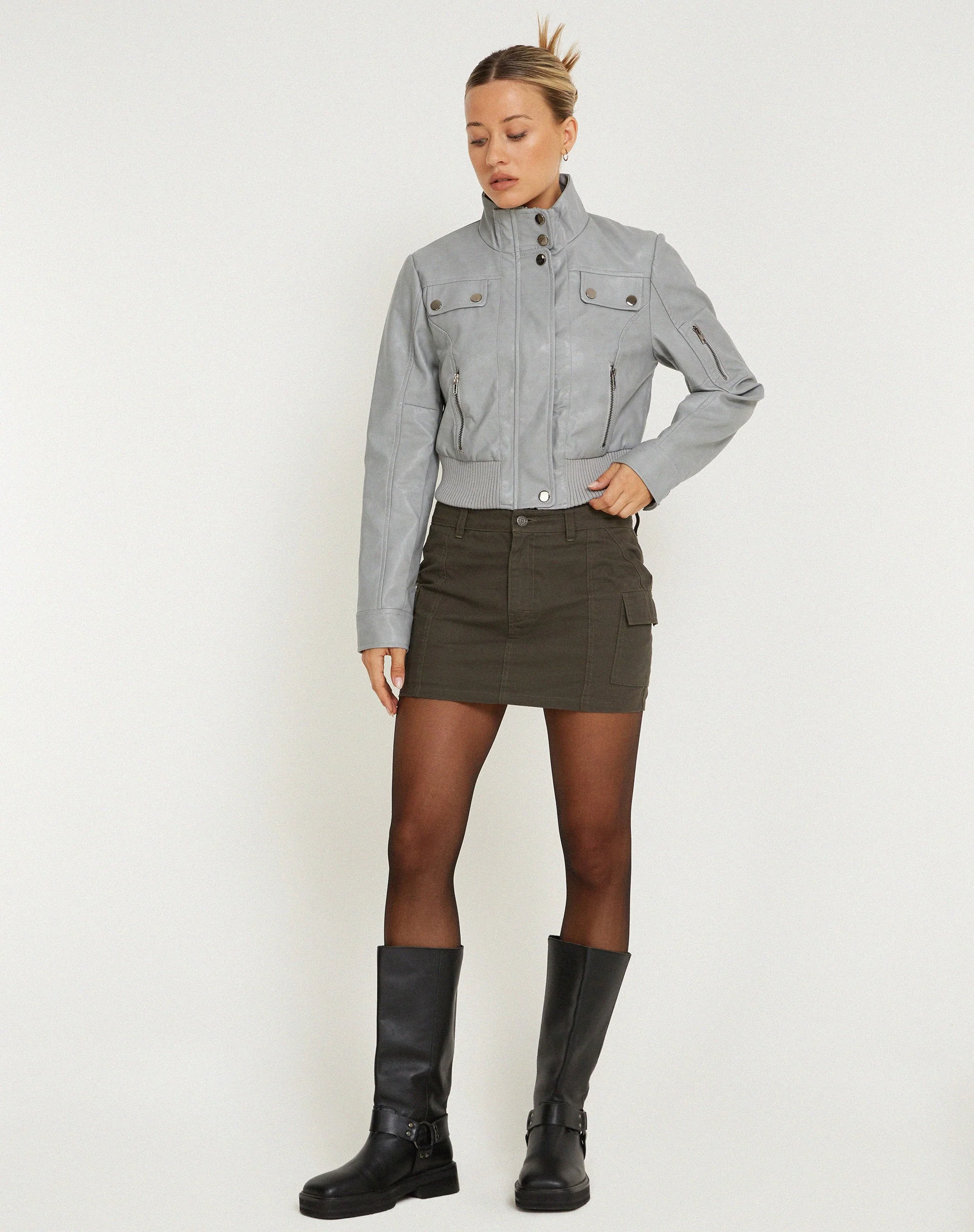 Loviana Jacket in PU Silver Grey - Image 4