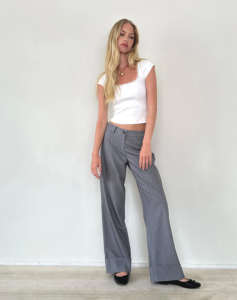 Abba Low Rise Trouser in Grey Pinstripe - Image 2