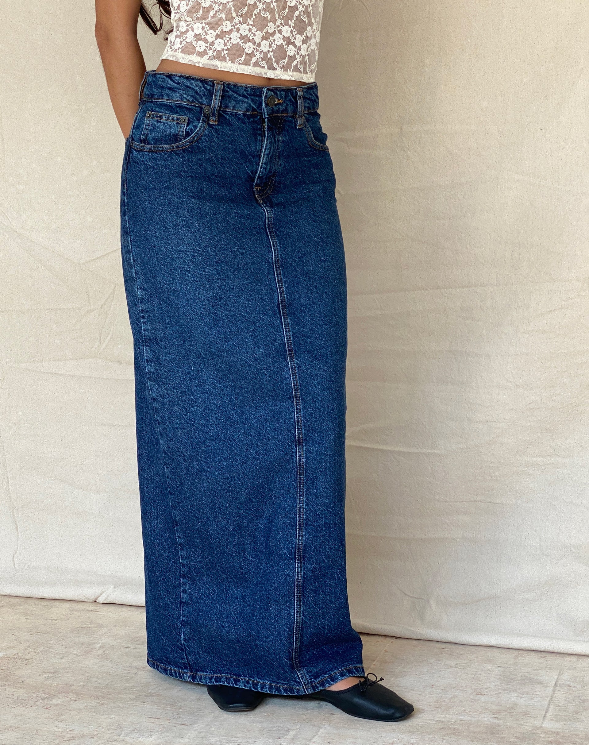 LOW RISE MAXI SKIRT MID BLUE USED - Image 3
