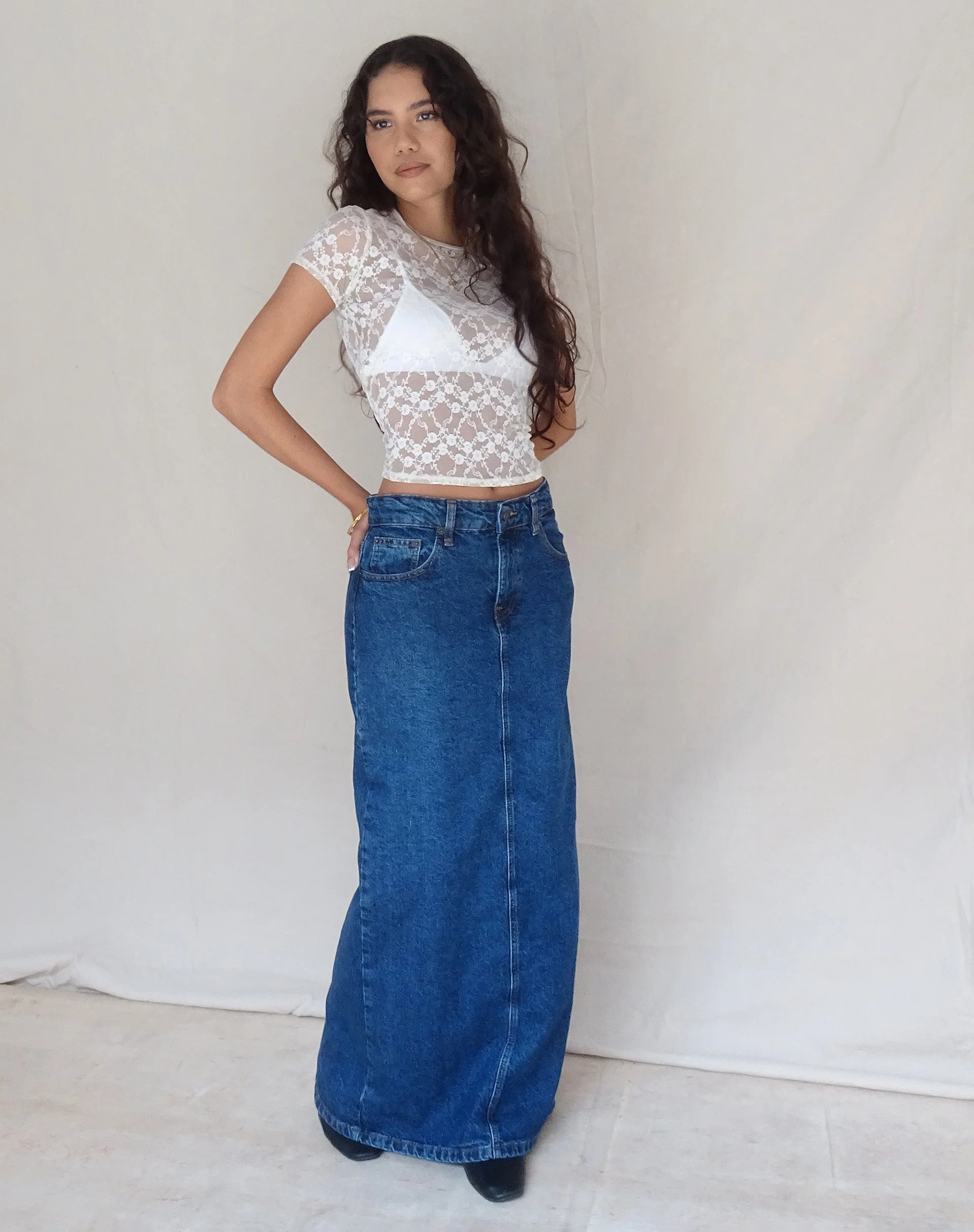 LOW RISE MAXI SKIRT MID BLUE USED - Image 4