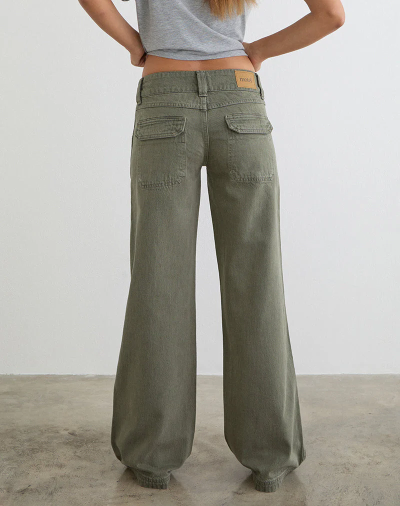 Low Rise Relaxed Cargo Jeans in Olive - Image 6