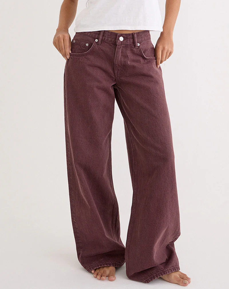 Low Rise Roomy Jeans in Burgundy