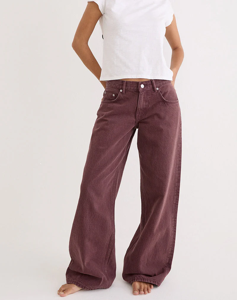Low Rise Roomy Jeans in Burgundy - Image 4