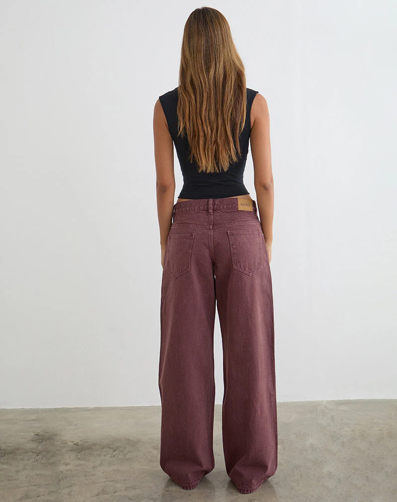 Low Rise Roomy Jeans in Burgundy - Image 6