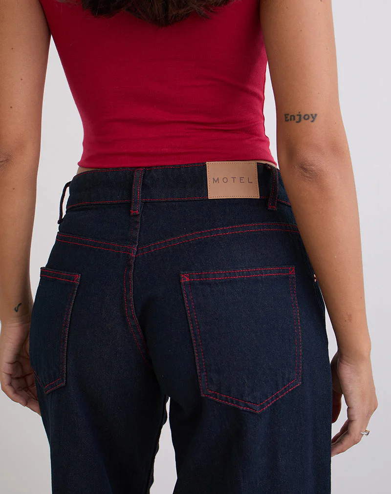 Low Rise Roomy Jeans in Indigo with Red Stitch - Image 7
