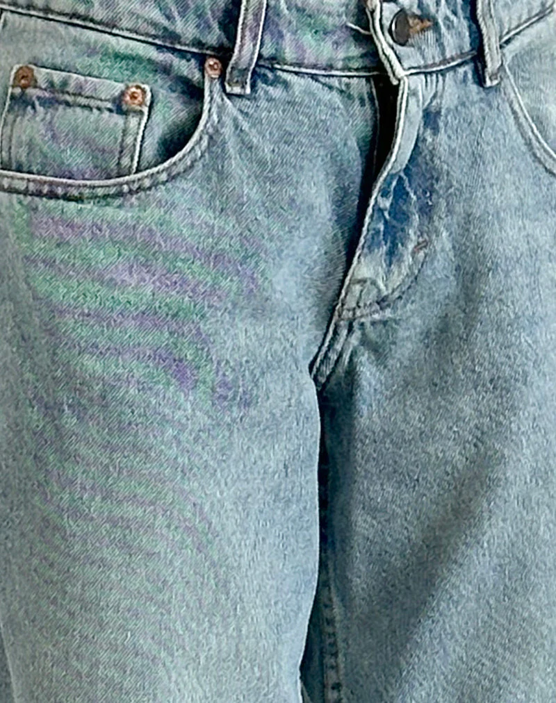 Roomy Extra Wide Low Rise Jeans in Washed Blue Green - Image 5