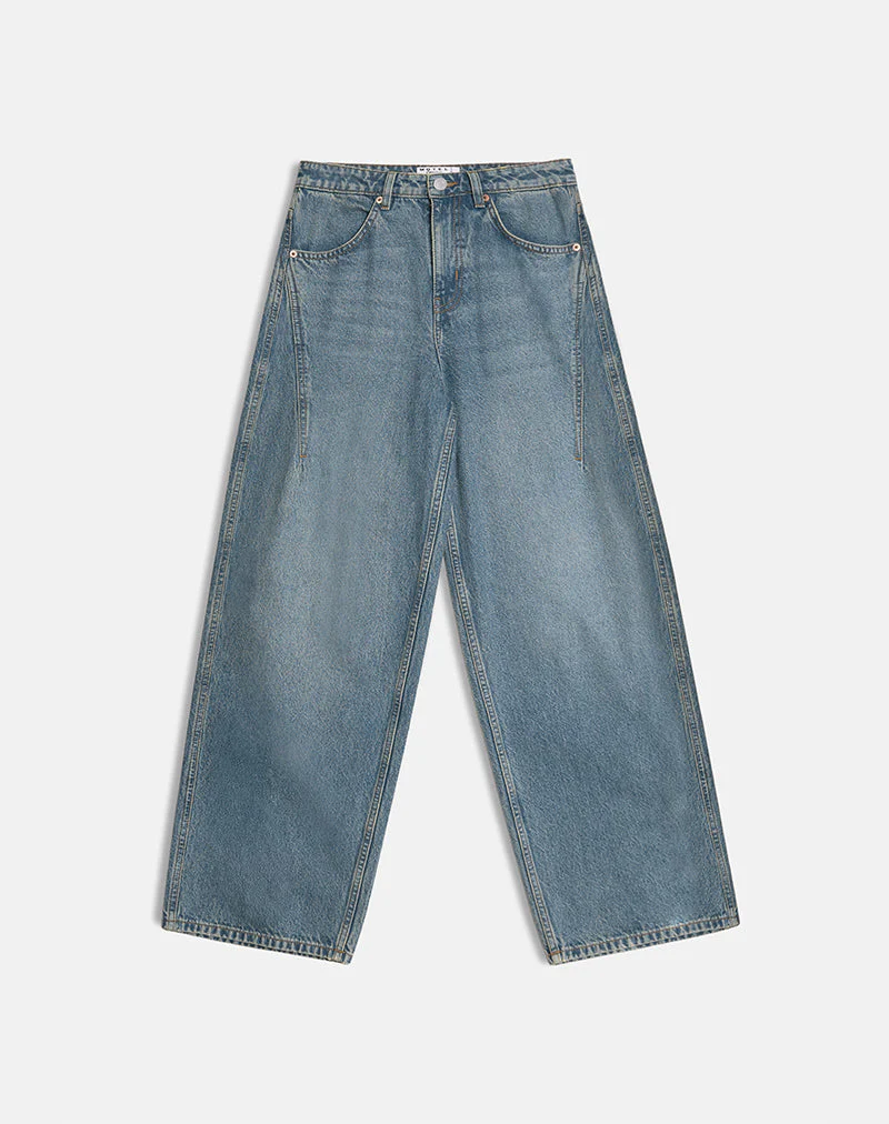 Low Slung Roomy Jeans in Vintage Blue Green - Image 3