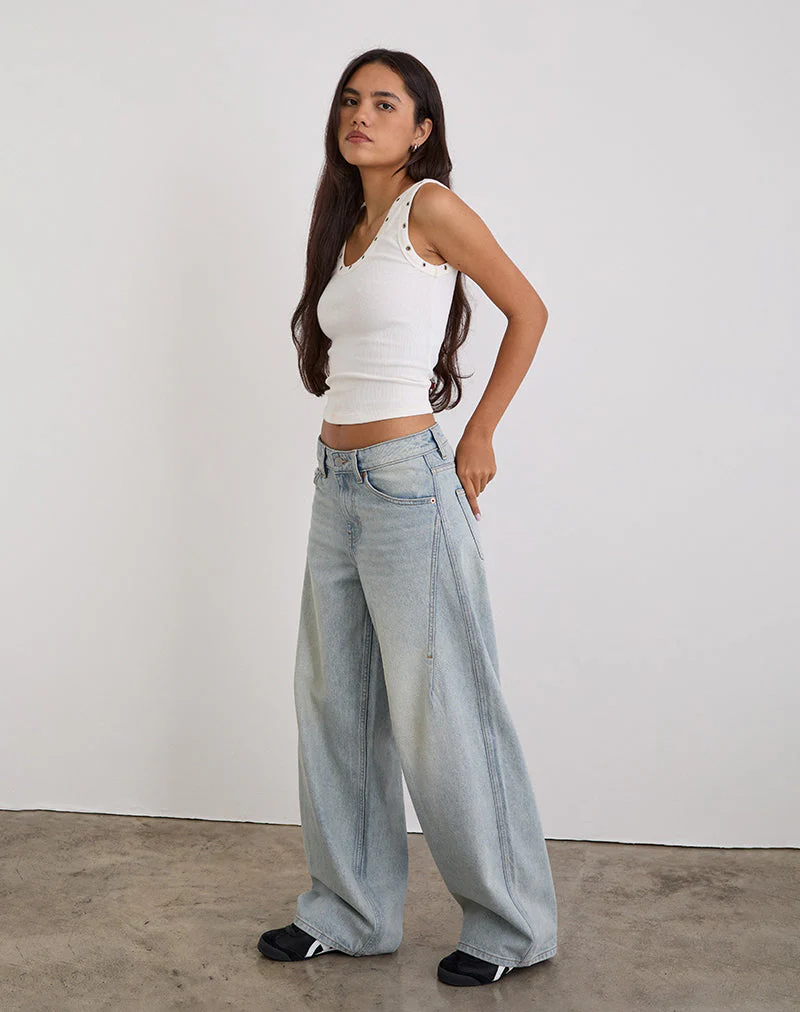 Low Slung Roomy Jeans in Breeze Blue Wash