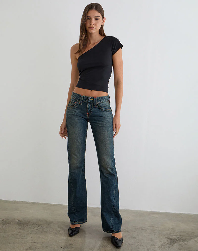 Low Rise Twisted Seam Jeans in Dirty Green - Image 2