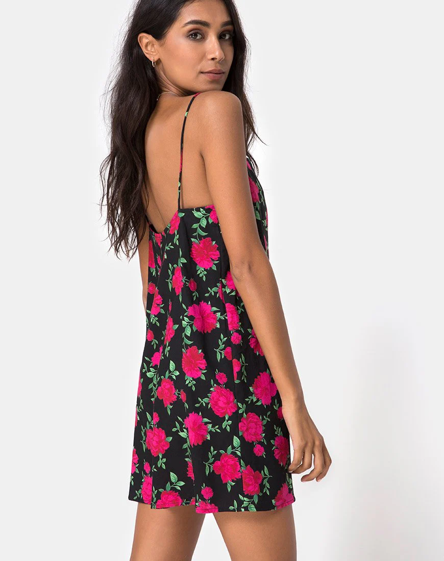 Lura Slip Dress in Valeria Rose Black and Red - Image 2