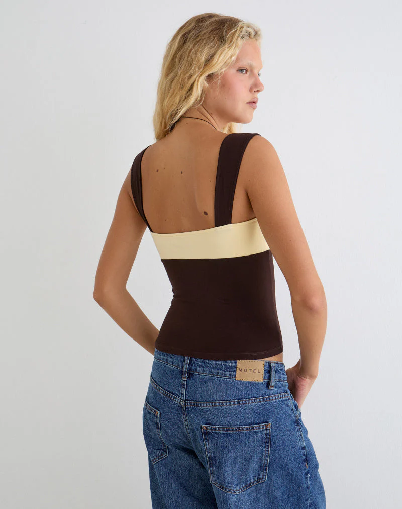 Lure Top in Rayon Jersey Bitter Chocolate and Lemon Yellow - Image 5