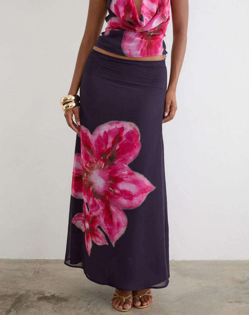 Lurina Maxi Skirt in Purple Chiffon with Desert Flower - Image 2