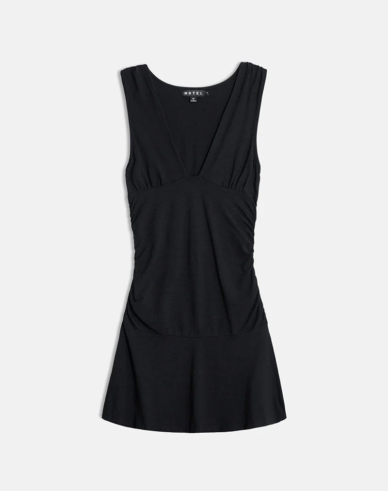 Luscian Plunge Mini Dress in Black - Image 6