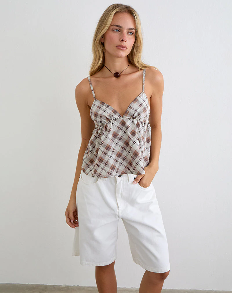 Luz Babydoll Top in Angled Check Brown - Image 2