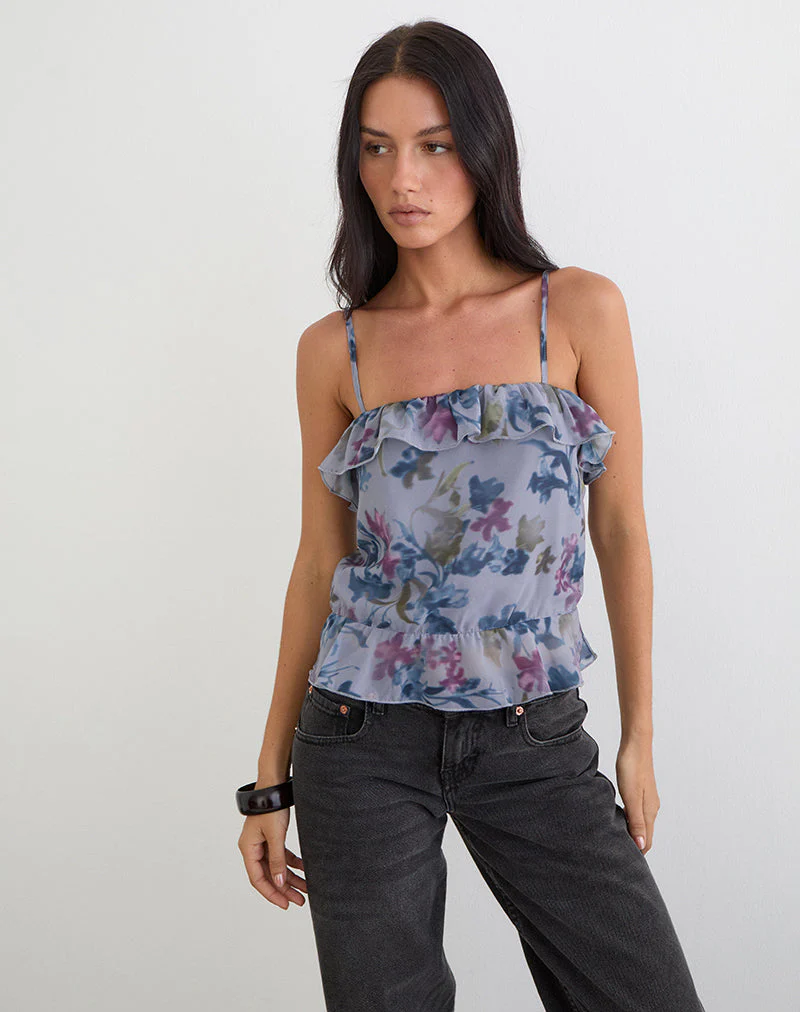 Maitra Cami Top in Chiffon Shadow Lily Blue - Image 2