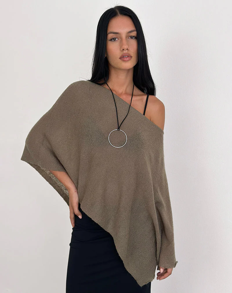 Maliha Poncho in Sheer Knit Taupe - Image 2