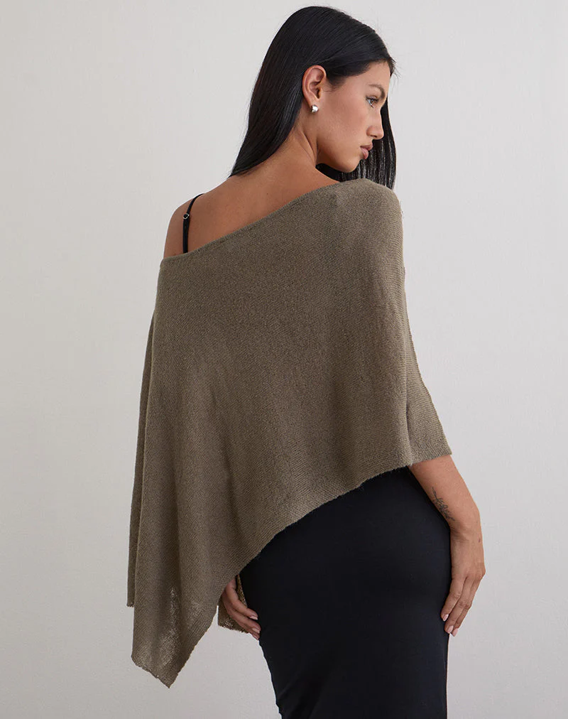Maliha Poncho in Sheer Knit Taupe - Image 3