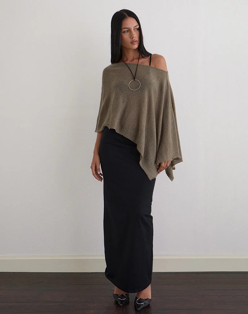 Maliha Poncho in Sheer Knit Taupe - Image 4