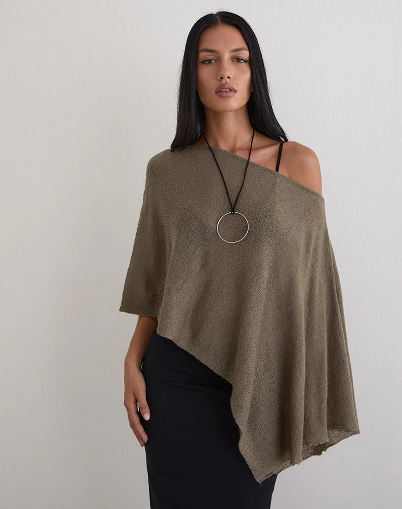 Maliha Poncho in Sheer Knit Taupe - Image 5
