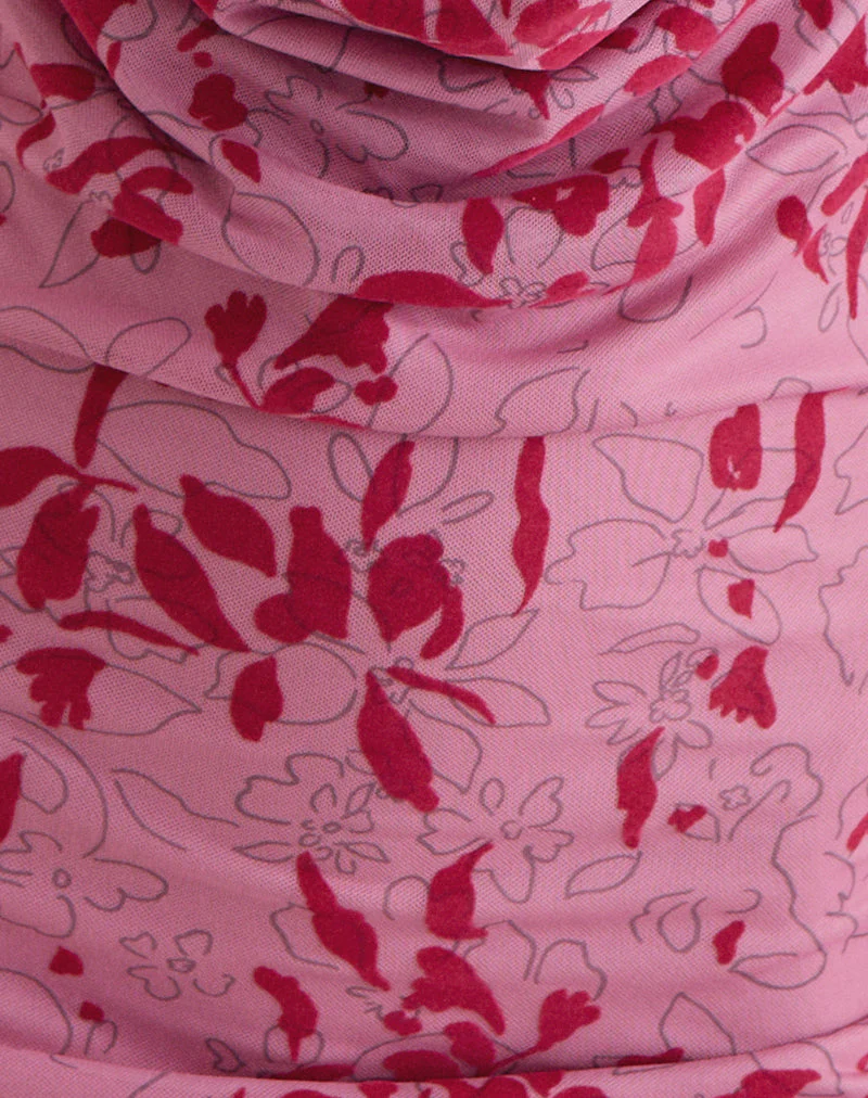 Malora Cowl Mini Dress in Stencil Flower Pink - Image 5